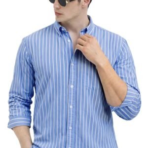 U TURN Men's Casual Printed Striped Stylish Latest Formal Plus Size Shirt for Men | Cotton Mix 220 GSM